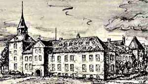 'Das Schloss in Aurich, 1447 erbaut als Wohnsitz der Cirksenas, 1852 abgerissen. (Bild : nach einem Stich von W. Blieding)'.